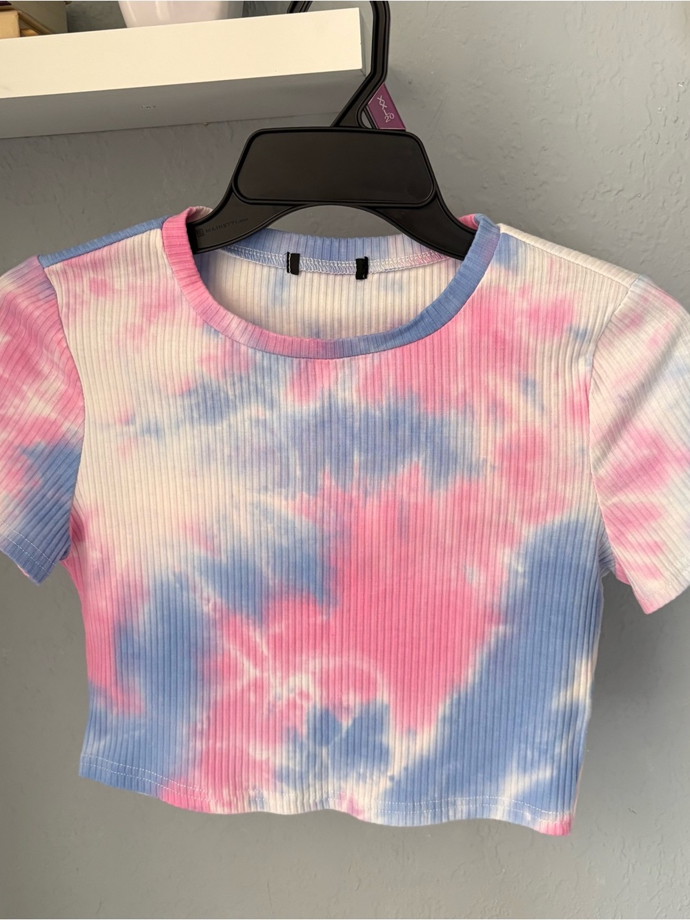 Ribbed Tie-Dye Crop Top - Pink & Blue